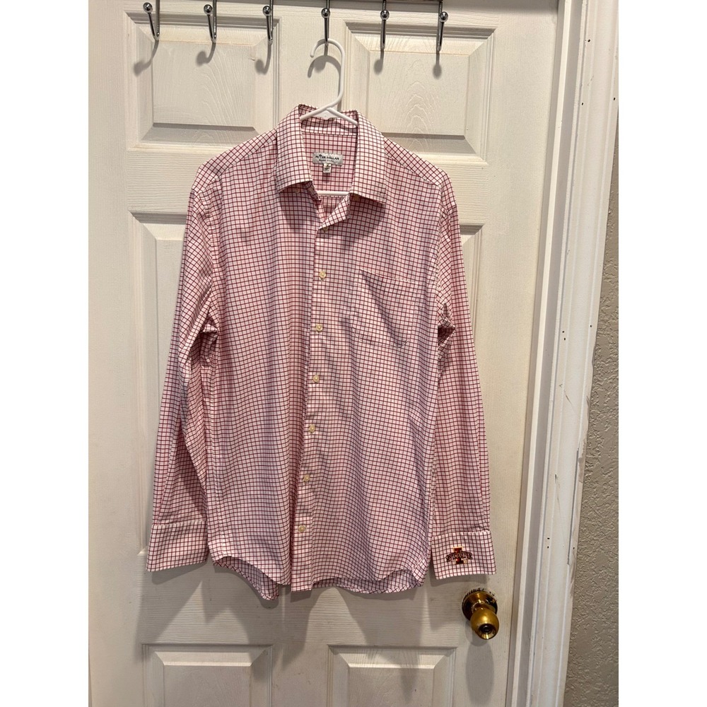 Peter Millar Summer Comfort Iowa State Cyclones Red Check Button Down Shirt Med
